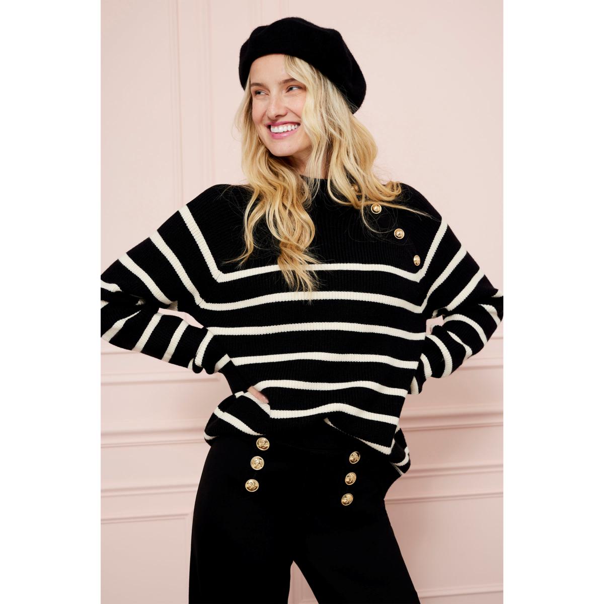 新品8yards Framed in 8 HighNeck Pullover TWRHLL by Christie Brinkley Striped Mock-Neck Sweater
