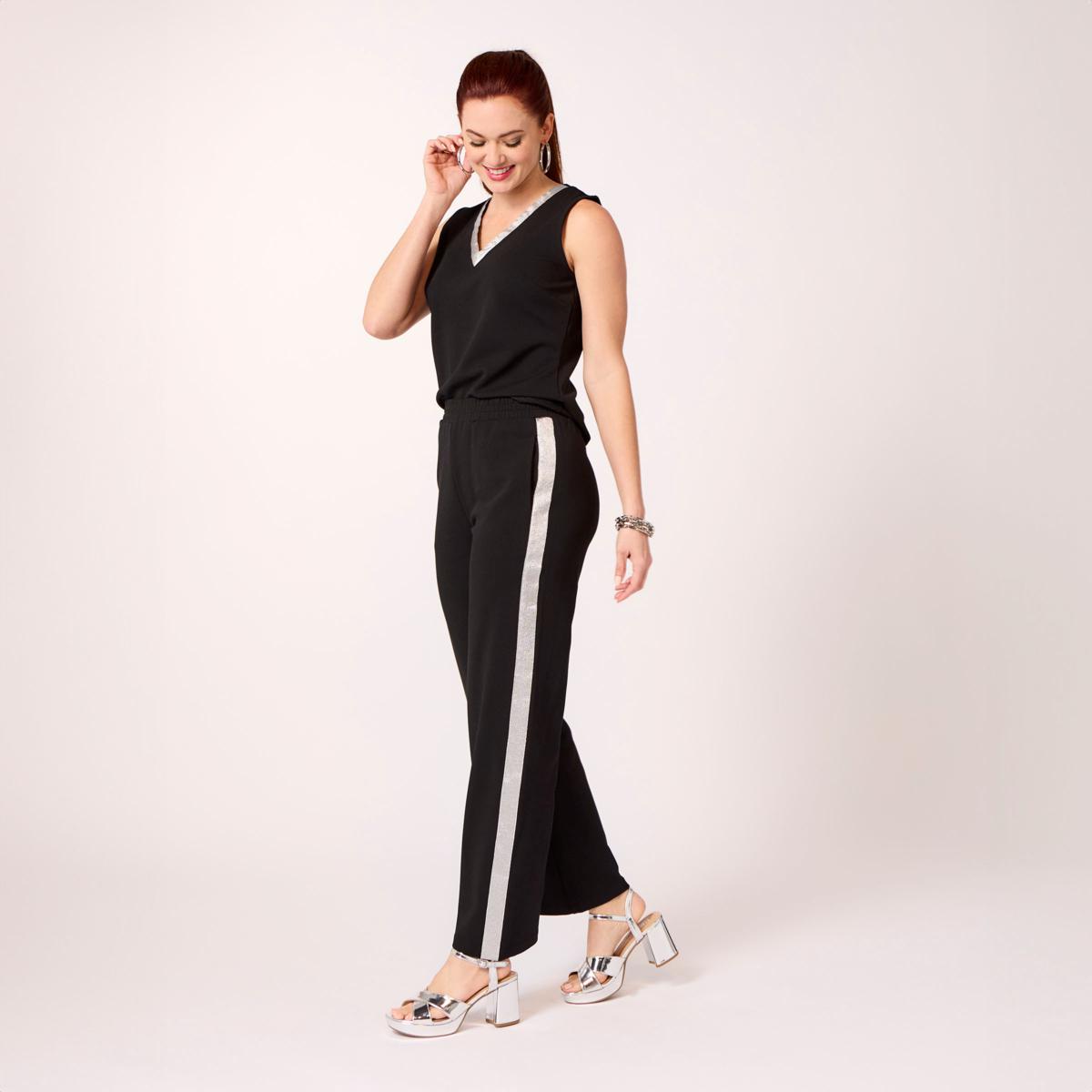 Vivica A. Fox Collection Luxe Crepe Knit Pull-On Pant w/Metallic