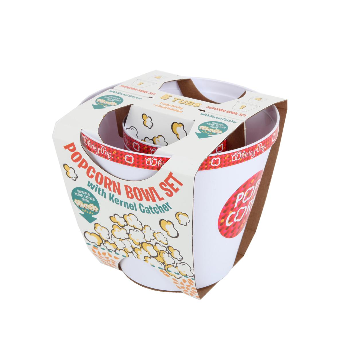 Wabash Valley Farms 5Pc "WhirleyPop" Popcorn Bowl Set w Kernel Catcher