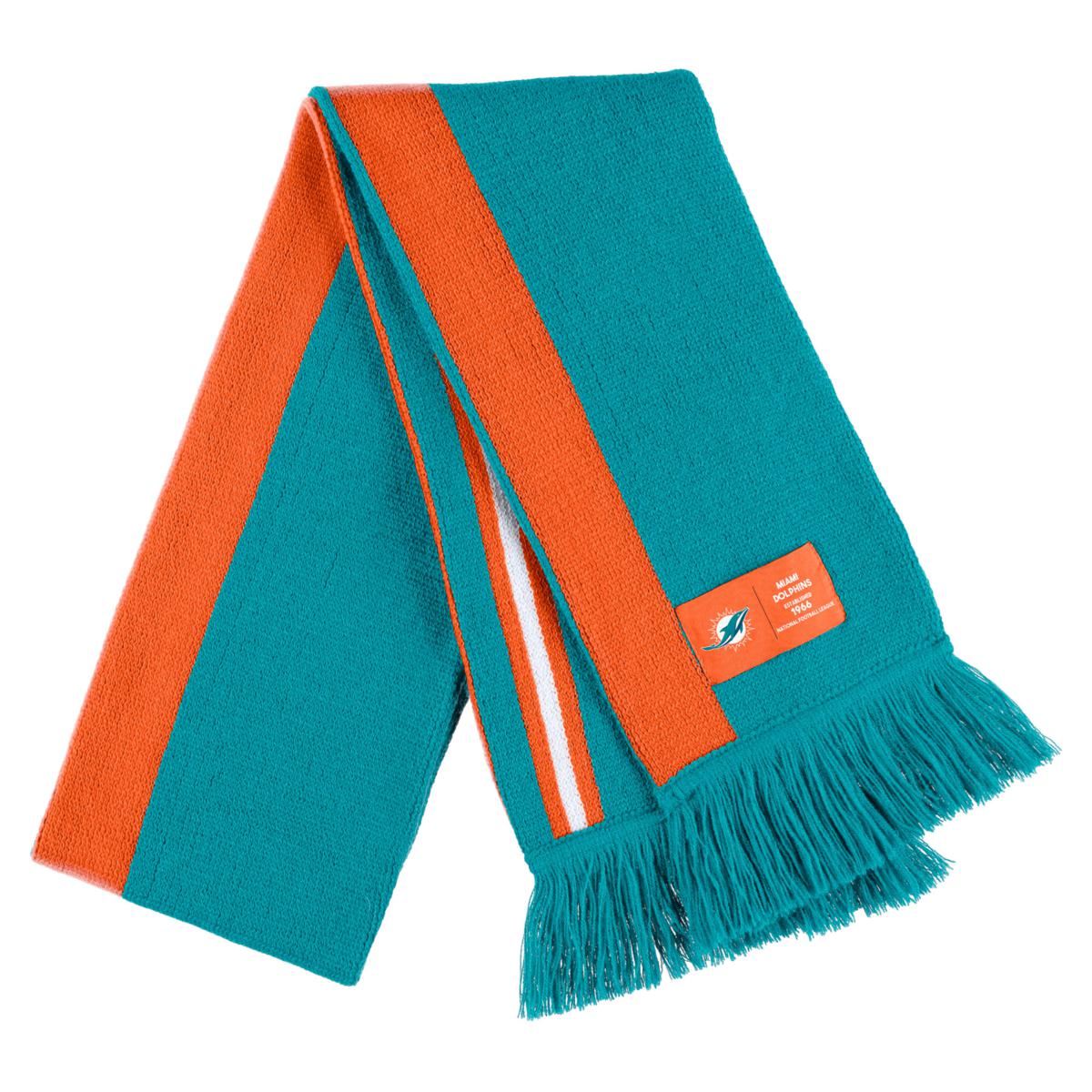 Miami Dolphins WEAR by Erin Andrews Women's Cable Stripe Cuffed Knit Hat  with Pom and Scarf Set - White