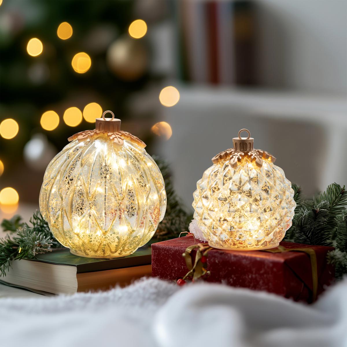 Winter Lane Twinkling Glass Ornaments 2-piece Set | HSN