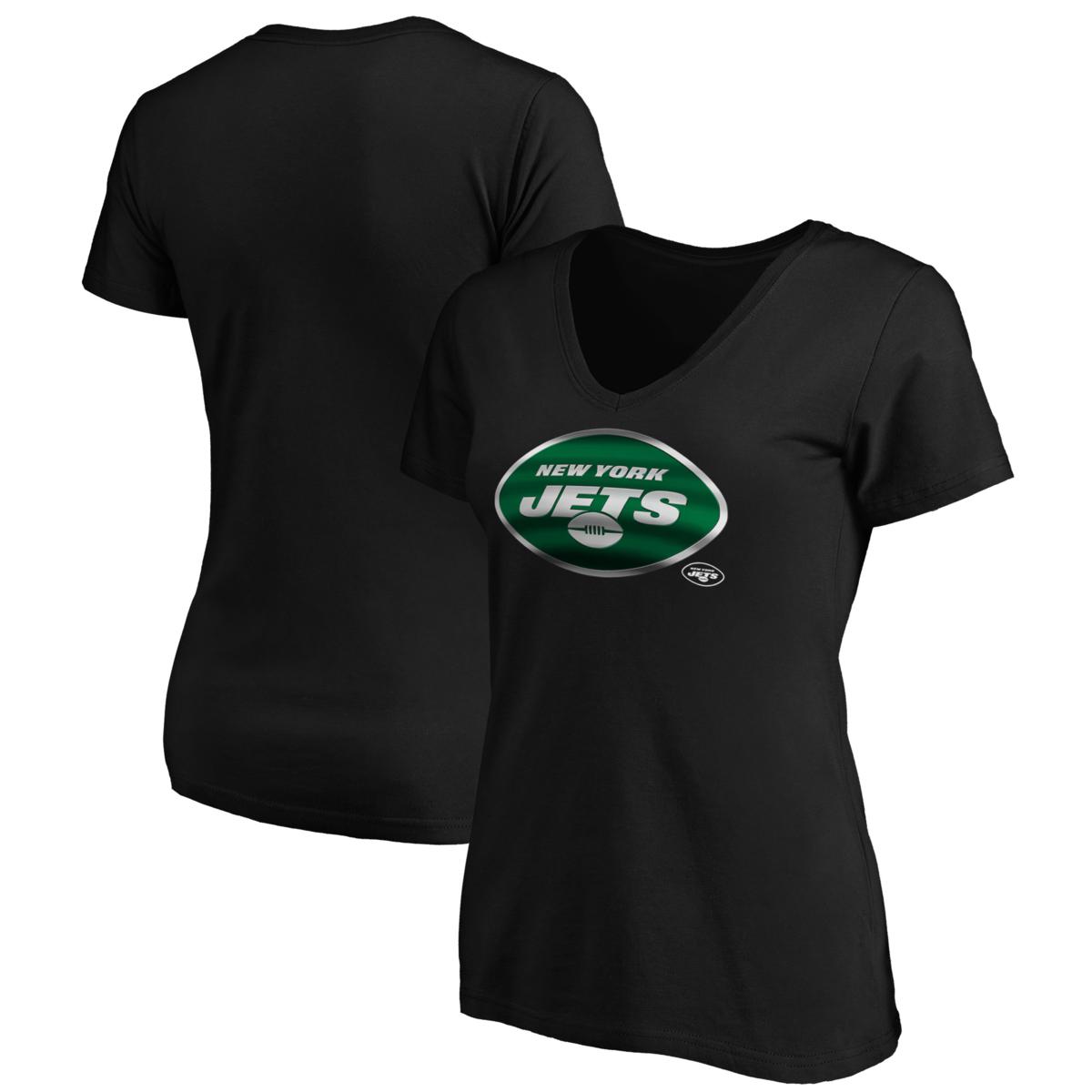 Women s Fanatics Black New York Jets Midnight Mascot Logo V Neck T Shirt HSN