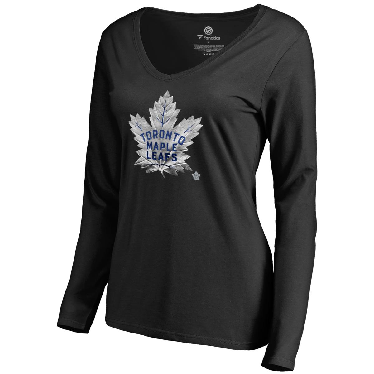 Women's Fanatics Branded Black Toronto Maple Leafs Midnight Mascot Long Sleeve VNeck TShirt