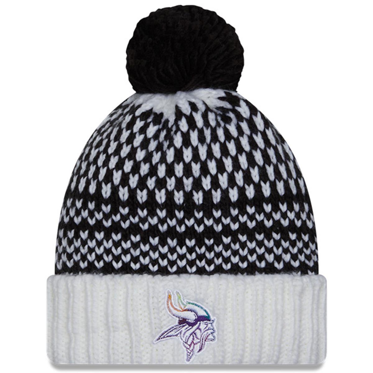 Women's New Era Black/White Minnesota Vikings 2023 NFL Crucial Catch Cuffed  Pom Knit Hat