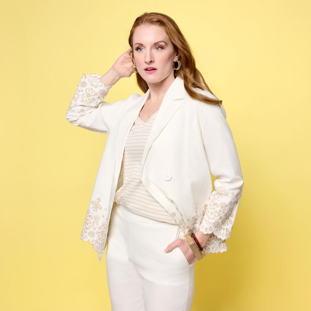 ★mooton★CLANE OVER JACKET Wynne Collection Embroidered Scallop FlatterFIT Jacket | HSN
