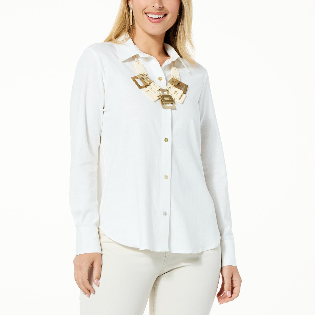 WynneCollection Linen Blend ButtonFront Shirt 20767044 HSN