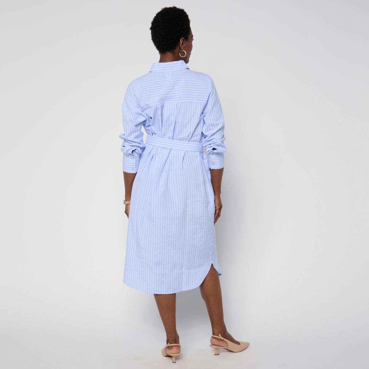 MarlaWynne WynneCollection Oxford Duster Shirt Dress - Blue Stripes - Size 3X MarlaWynne WynneCollection Oxford Duster Shirt Dress - Blue Stripes - Size 3X