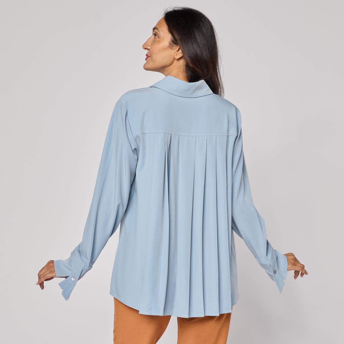 WynneCollection Pleat Back Crepe Shirt with Cuff Detail | HSN