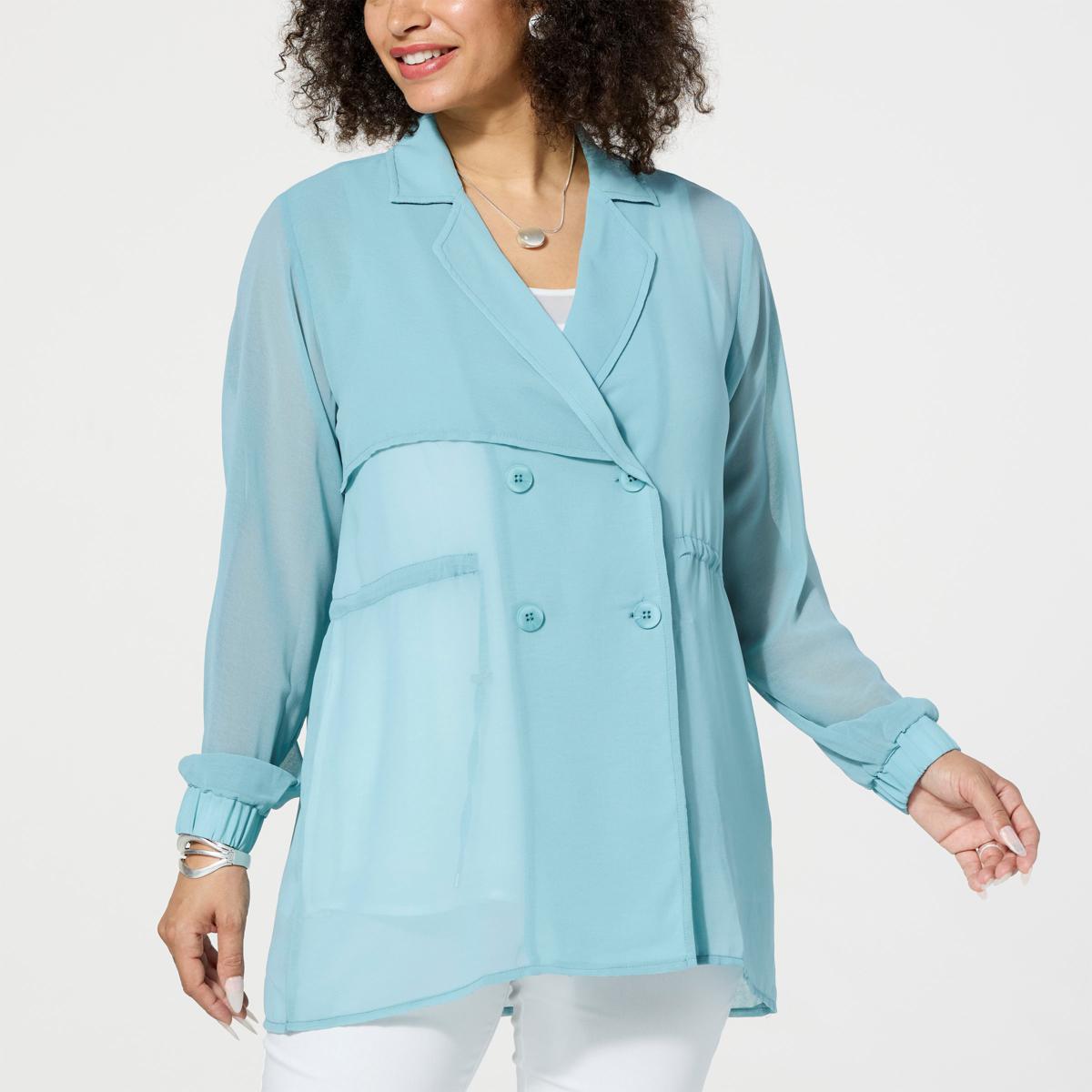 WynneLayers Chiffon Double-Breasted Trench Jacket - 22347094