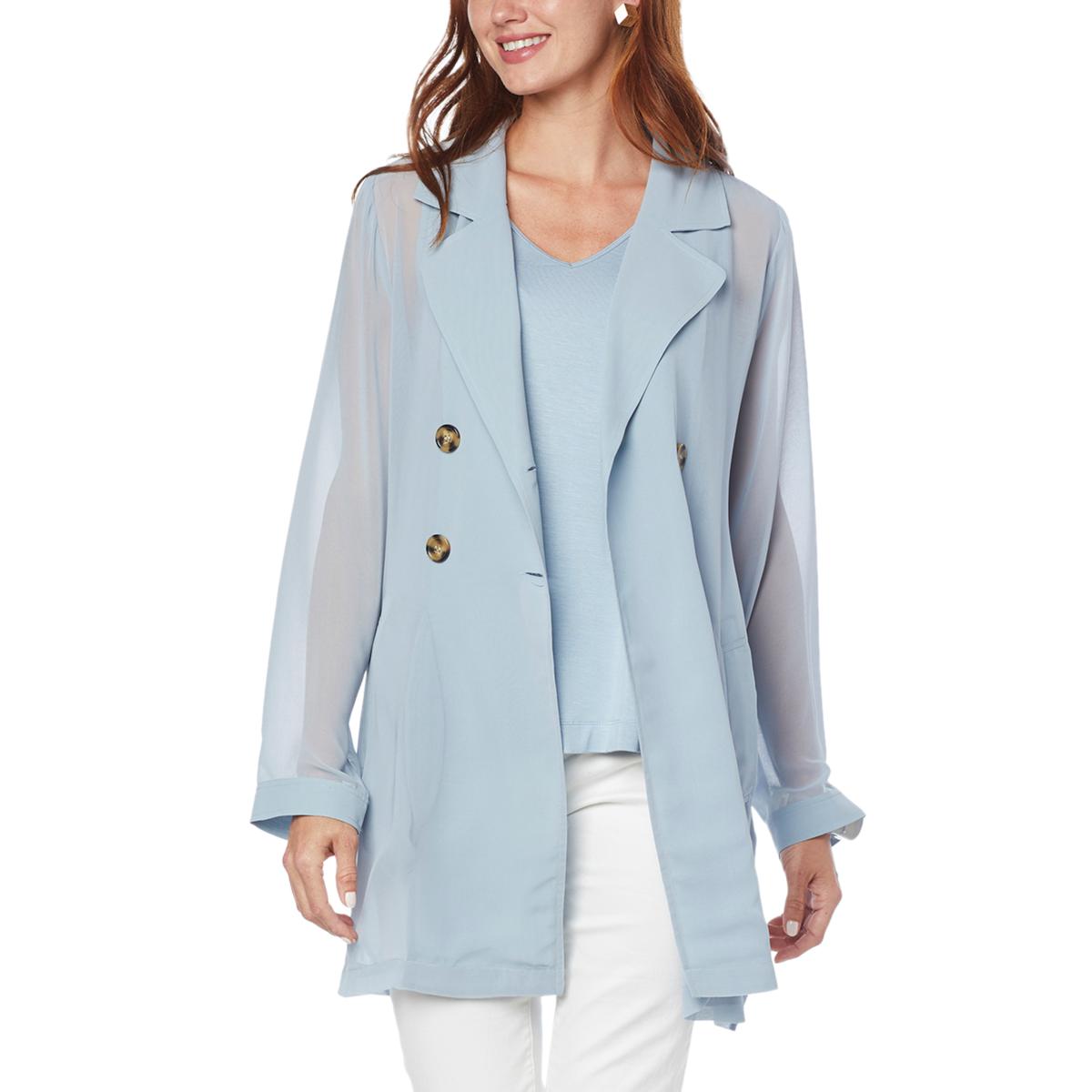 MarlaWynne WynneLayers Cropped Double-Breasted Trench Jacket - Blue - Size 1x