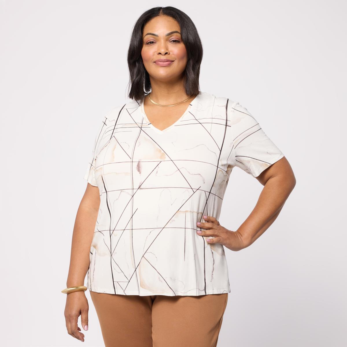 WynneLayers Print or Solid Rayon Spandex V-Neck Tee Shirt | HSN