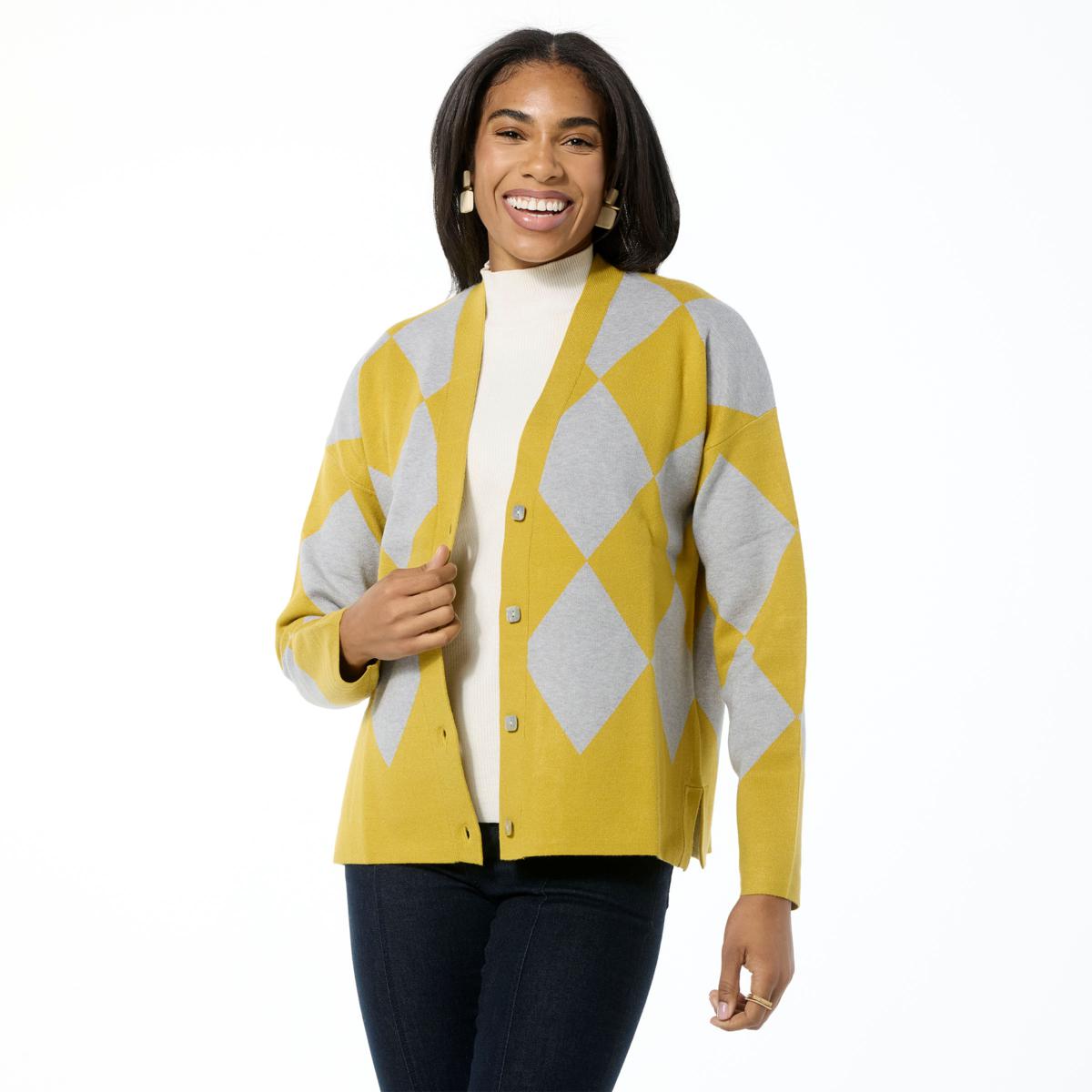 WynneLayers SoftKNIT Diamond Jacquard Knit Cardigan