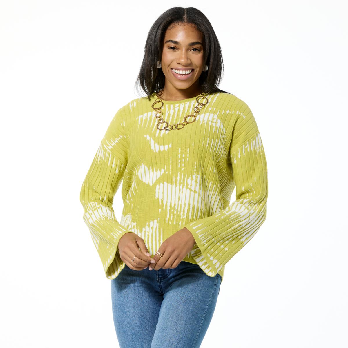 WynneLayers Textured Stripe Jacquard Knit Sweater | HSN