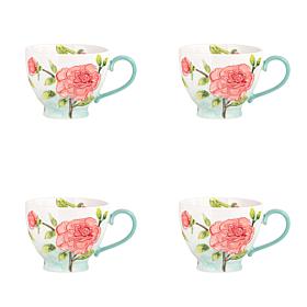 10 Strawberry Street Petaluxe Mug, Peonies, Set of 4