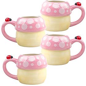 10 Strawberry Street Pink Mushroom with Ladybug Mug - Set of 4