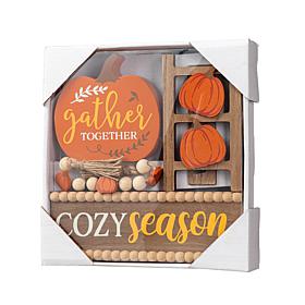 10.75"L Set of 4 Fall Wooden Word Signs Tiered Tray Table Décor
