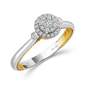 10K Gold 2-Tone 1/5ctw Diamond Pavé Round Cluster Engagement Ring