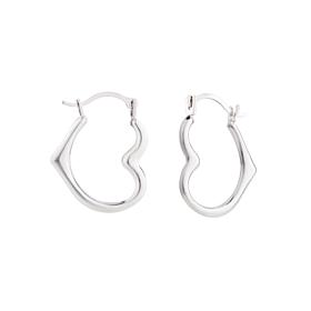 10K White Gold Heart Hoop Earrings with Hinged Clasp