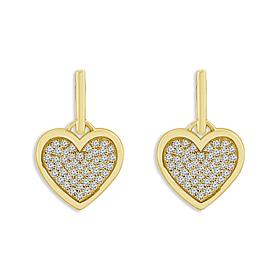 10K Yellow Gold 1/3ctw Pave' Diamond Heart Drop Earrings