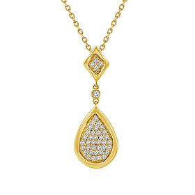 10K Yellow Gold	1/6ctw Diamond Cluster Pear-Shaped Drop Necklace