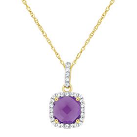 10K Yellow Gold Gem and Created White Sapphire 7mm Pendant with Chain