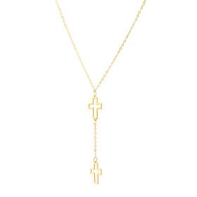 14K Double Cross 18" Drop Necklace