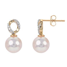 14K Gold 6.5-7mm Cultured Akoya Pearl and Diamond Circle Drop Earrings