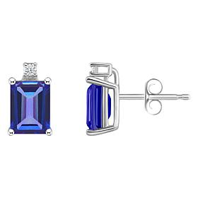 14K Gold 6x4mm Emerald-Cut Tanzanite and Diamond Accent Stud Earrings