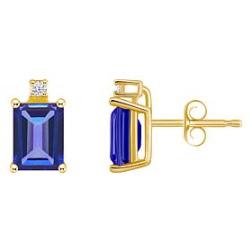 14K Gold 6x4mm Emerald-Cut Tanzanite and Diamond Accent Stud Earrings