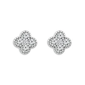 14K White Gold 1ctw Pave' Diamond Flower Stud Earrings