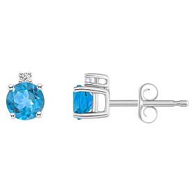 14K White Gold 4mm Round Gemstone and Diamond Accent Stud Earrings