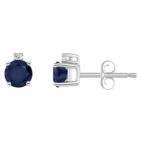 14K White Gold 4mm Round Gemstone and Diamond Accent Stud Earrings