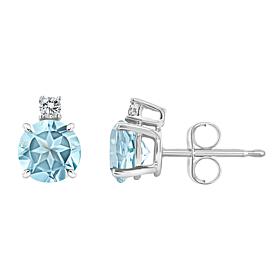 14K White Gold 5mm Round Gemstone and Diamond Accent Stud Earrings