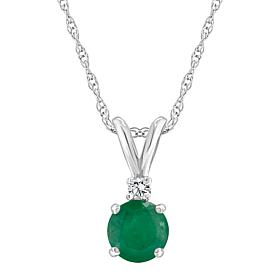 14K White Gold Gem and Diamond Accent 5mm Round Pendant with Chain