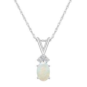 14K White Gold Gem and Diamond Accent 7x5mm Oval Pendant with Chain