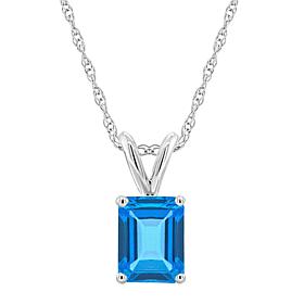 14K White Gold Gemstone 8x6mm Emerald-Cut Pendant with Chain