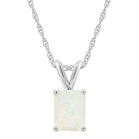 14K White Gold Gemstone 8x6mm Emerald-Cut Pendant with Chain