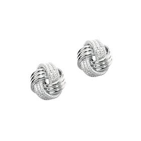 14K White Gold Textured Love Knot Stud Earrings