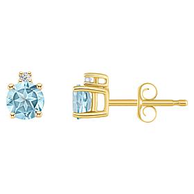 14K Yellow Gold 4mm Round Gemstone and Diamond Accent Stud Earrings