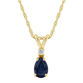 14K Yellow Gold Gem and Diamond Accent 6x4mm Pear Pendant with Chain
