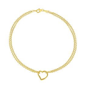 14K Yellow Gold Polished Heart 10" Anklet
