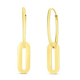 14K Yellow Gold Polished Paperclip Dangle Hoop Earrings
