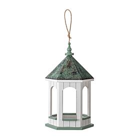 15.75"H Patina Metal Roof Solid Wood Gazebo Tray Bird Feeder
