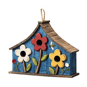 15"L Oversized Washed Blue Distressed Solid Wood Three-Story Birdhouse