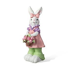 17.5"H Easter Resin Bunny Girl Table Decor with Flower Basket