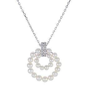 18" 3-4mm Cultured Pearl and Created Gem Double Circle Drop Necklace