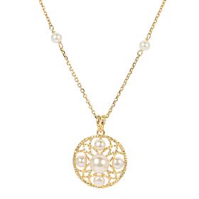 18" 3-7mm Cultured Pearl Hammered Round Lattice Drop Necklace