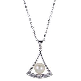 18" 6.5-7mm Cultured Pearl and Created Gem Open Triangle Drop Necklace