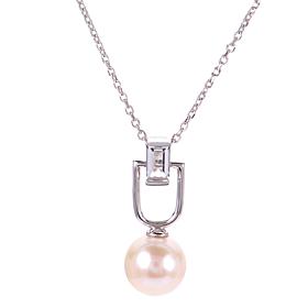 18" 8-8.5mm Cultured Pearl and White Topaz U-Drop Necklace