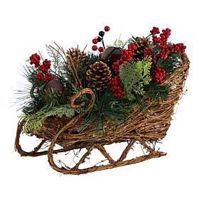 18” Christmas Sleigh with Pine, Pinecones and Berries